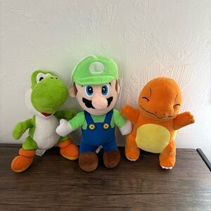 Lot 3 Nintendo Plush Pokemon Charmander 9.5”‎ / Super Mario Yoshi 8"  & Luigi